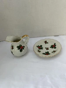 Vintage Lefton China Holly Berry Creamer Christmas Holiday Plate Saucer 7940 - Picture 1 of 6