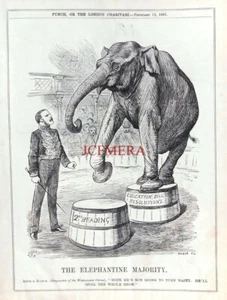 "THE ELEPHANTINE MEHRHEIT", antike 1897 John Tenniel PUNCH Cartoon : 659-80 - Bild 1 von 1