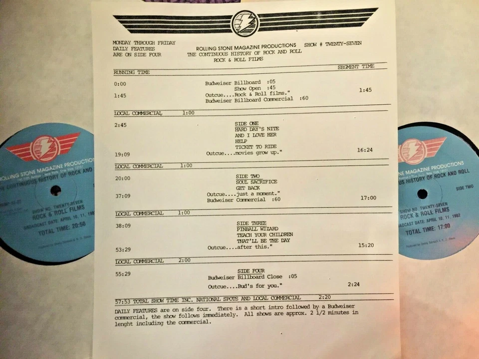 RADIO SHOW: 4/10/82 ROLLING STONE R&R FILMS: 16 MIN BEATLES SET, THE WHO, CSN Foto 1 de 1