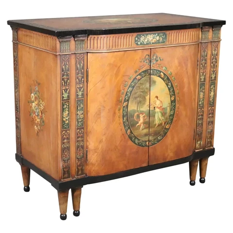 Fine Paint Decorated Adams Style Satinwood and Mahogany Commode Buffet Cover