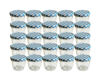 25 x Tumble Jars 230ml Jam Jar Mason Jar Blue Check Mason Jars  - Image 1 of 2