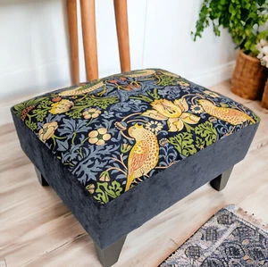 Footstool pouffe Stool Genuine Morris & Co Blue Strawberry Thief UK made - Picture 1 of 7