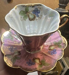 Shafford Japan Pears Mauve Pink Floral Tea Cup And Saucer Gold Edges Vintage - Picture 1 of 24