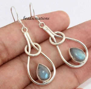 Pendientes colgantes de plata de ley 925 con piedras preciosas de labradorita para regalo de Navidad - Imagen 1 de 6