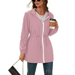Women Long Sleeve Anoraks Hooded Rain Jacket Outdoor Windproof Full Zip Raincoat - Picture 1 of 26