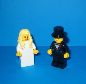 NEW LEGO WEDDING BLONDE BRIDE AND GROOM WITH TOP HAT MINIFIGURES FOR CAKE TOPPER - Picture 1 of 1