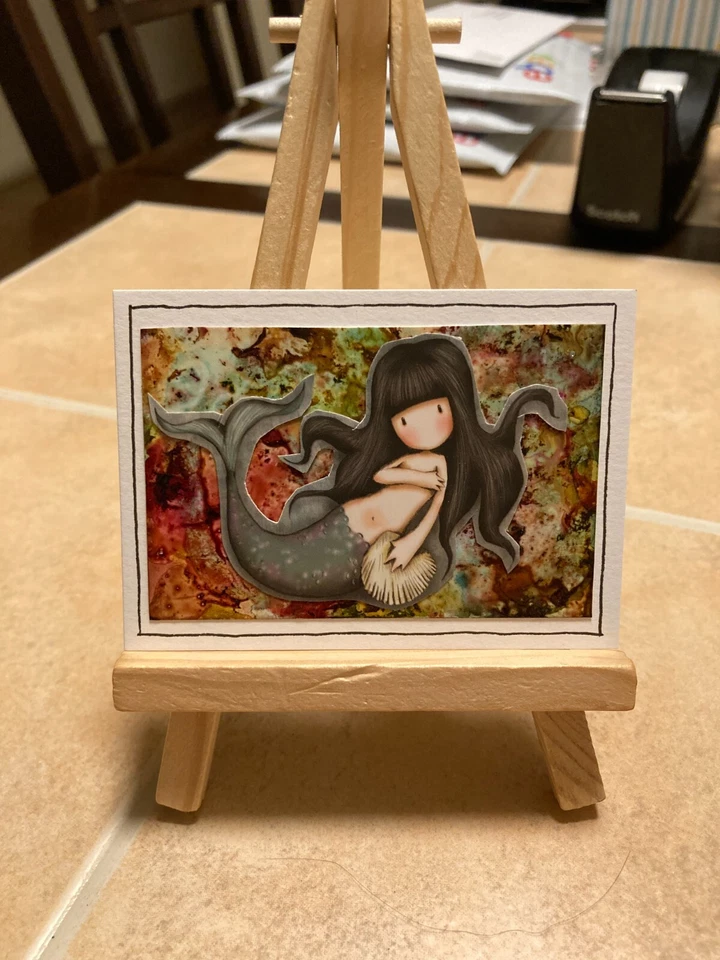 ACEO Original Mixed Media Painting Art Card ATC Pinup girl #593 - Image 1 of 1