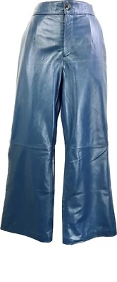 Nova Calça Feminina Azul Couro de Cordeiro Genuíno Perna Flare Comprimento P-M 36"" - Imagem 1 de 4