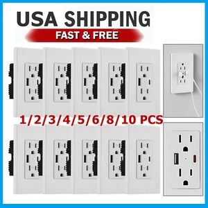1-10PCS USB Type C Wall Outlet Duplex Receptacle 15A, Smart 2.1A Quick Charging - Picture 1 of 10