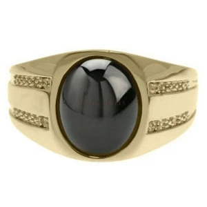 Natural Ónice Negro Piedra Con 14K Anillo Plata Chapado en Oro para Hombre #1256 - Imagen 1 de 15