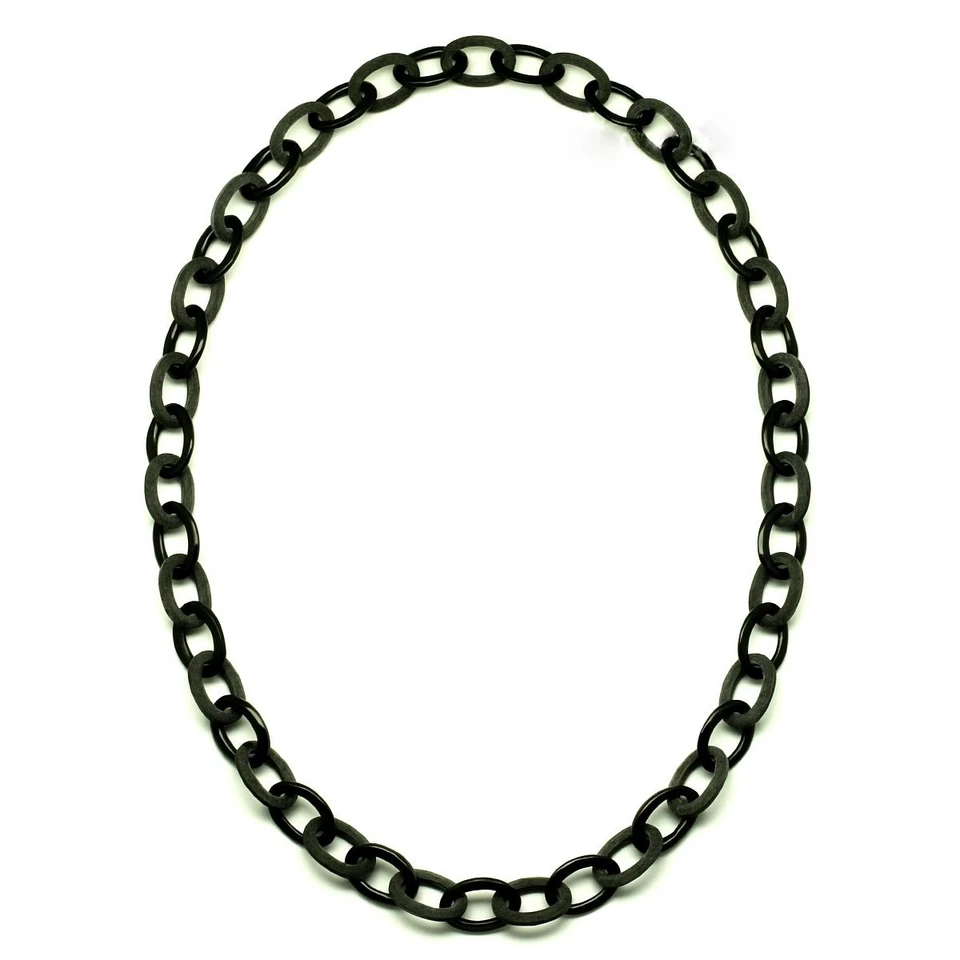  Horn Büffelhorn Halskette Kette Gliederkette schwarz grau Hornkette NEU - Bild 1 von 1