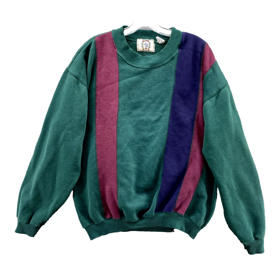 Vintage Sears Crewneck Sweater Men Medium Teal Colorblock 90's Grandpa Retro Y2k - Image 1 of 4