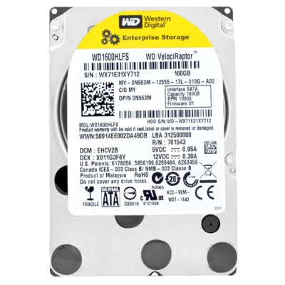 Hard Drive Dell 160GB WD1600HLFS 16MB Cache 10,000RPM SATA II 2.5" Inch 0N963M - Image 1 of 4