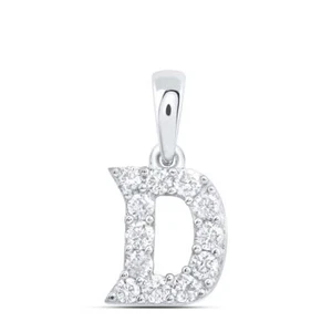 10K White Gold Diamond Women's Block Font Initial D Mini Letter Pendant 1/5 CT - Picture 1 of 1