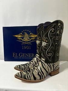 El General Cowboy Boots Men’s Sz 7.5 Tiger Print Lizard Exotic Leather Brown - Picture 1 of 11