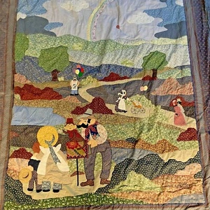 Story Quilt Tag im Park Spaziergang Regenbogen Kinder Luftballons Handarbeit 80x120 in - Bild 1 von 13