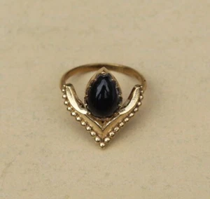 Black Onyx Ring Chevron Ring Half Sun Ring V Shape Silver Ring Pinky ring - Picture 1 of 1