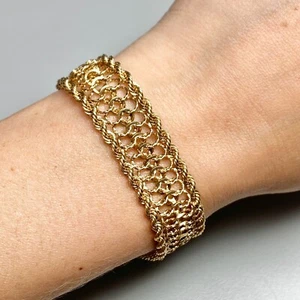 14K GELBGOLD KETTE BREITE SPITZE SEIL ARMBAND 25,6 GR 7" - Bild 1 von 6
