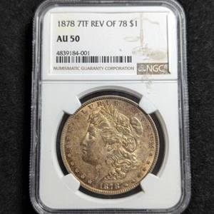 1878 $1 Toned Morgan Silver Dollar 7TF R78 NGC AU 50 4839184-001 - Picture 1 of 12