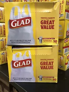2 Stück Glad Tall Küchengriff-Krawatte 13 Gallonen Müllbeutel, 50 Ct Weiß, Box DMG - Bild 1 von 7