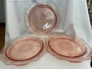 RARE!! Princess 10 1/4" handled sandwich plates pink depression Hocking Glass Co - Picture 1 of 5