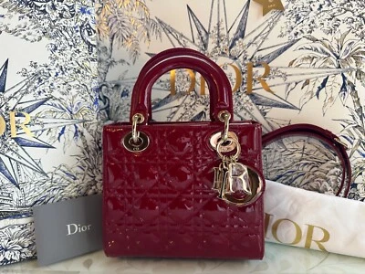 NEW LMT ED BOX LADY DIOR Cherry Red Patent Cannage Calfskin Small Bag RECEIPT - Image 1 of 4