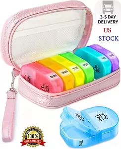 Cute Pill Organizer 2 Times a Day, PU Leather Pill Case for Women, Portable Week - Picture 1 of 9