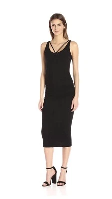 Michael Stars Charcoal Gray Jersey Knit Ruched MIDI Dress - Image 1 of 4