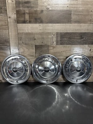 (3) 1957 OEM Chevrolet Belair Nomad 210 Hardtop Convertible 14” Hubcaps 57 Chevy - Image 1 of 4
