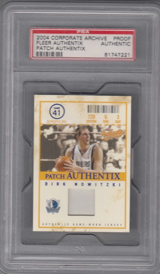 2004-05 Dirk Nowitzki Fleer Authentix Blue Corporate TEST PROOF Patch - PSA - Image 1 of 1