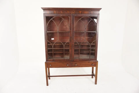 Antique Walnut Bookcase, Glass Fronted Bookshelf, Scotland 1840, H964 Cover