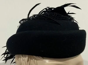 PHILIP SOMERVILLE Royal Milliner Black Velvet & Feather Plume Detail Lined Hat - Picture 1 of 6