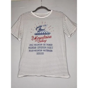 Disney The Mountains are Calling Gray/White Stripe Short Sleeve Crew Neck Tshirt - Picture 1 of 4