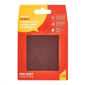 10 piezas HOJAS DE LIJADO CUADRADAS P80 GRANO ALMOHADILLAS DE PAPEL DE LIJA GRUESO MEDIO AMTECH V4045 - Imagen 1 de 3