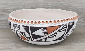Native American Pottery Acoma Pueblo polychrome Schüssel mit Piekrustenfelge - Bild 1 von 8