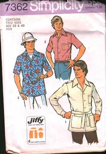 7362 Vintage Simplicity SEWING Pattern Mens 1970s Button Up Jiffy Shirt OOP - Picture 1 of 2