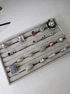 Lotto Lavoro Anelli Costume Tono Argento Acciaio Inox Strass Misti x20 - Foto 1 di 15
