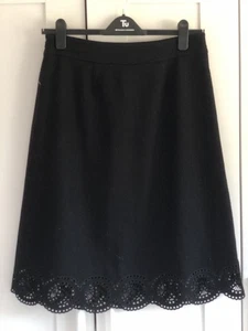 East Midi Cut Out Black Wool Blend A Line Skirt Size 12 Classic Work Office Vgc - Picture 1 of 6