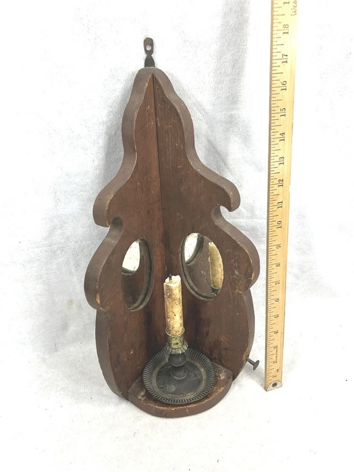 antique candle shelf w/mirror tin candle stick primitive early 1800s rare OOAK - Image 1 of 4