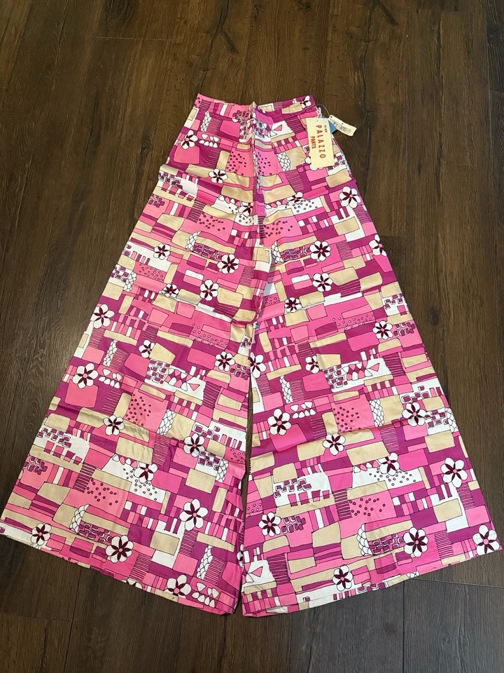 PANTALONES PALAZZO FLUORESCENTES MOD PSICODÉLICOS DE COLECCIÓN 60 FONDO CAMPANA NUEVOS CON ETIQUETAS Foto 1 de 4