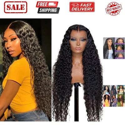 13x4 Glueless Frontal Wigs Deep Wave Lace Front Wigs Human Hair Pre Plucked B... - Image 1 of 4