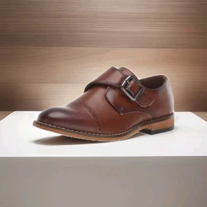 Stacy Adams Boys Desmond Monk Strap Loafers Size 1 Cognac Brown Dress Shoes - Picture 1 of 9