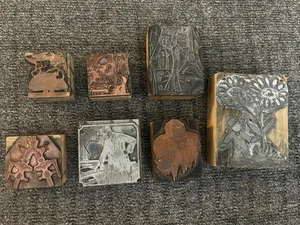 Vintage Copper Zinc Letterpress Printing Blocks Lot – Cartoon, Floral, - Picture 1 of 10