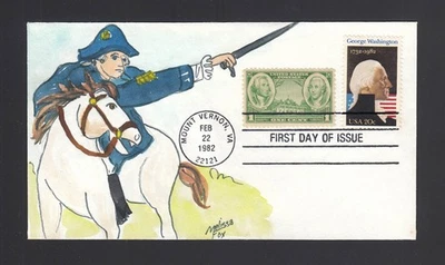 FDC: #1952 1982 20c George Washington - MELISSA FOX Cachet pintado a mano  Foto 1 de 2