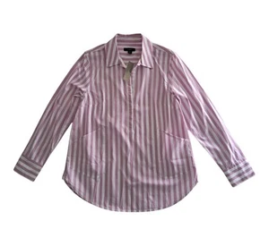 NUEVO CON ETIQUETAS J. Túnica Popover Crew Top Para Mujer Rosa Blanco Cuello Rayas Preppy Trabajo - Imagen 1 de 13