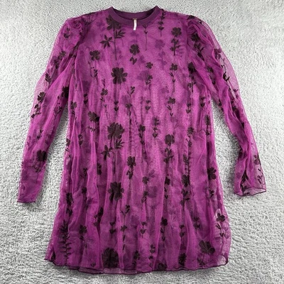 Mini Vestido Free People Cecelia Floral Transparente Fucsia Bordado Malla Pequeño Foto 1 de 4