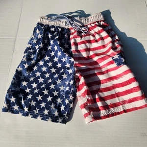 Boys 10-12 Swim Trunks Shorts Americana Patriotic 4th of July Flag Mesh Pockets - Picture 1 of 9