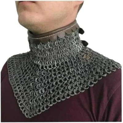 Medieval Chainmail Aventail Neck Guard, Flat Riveted Mild Steel, for SCA LARP - Image 1 of 4