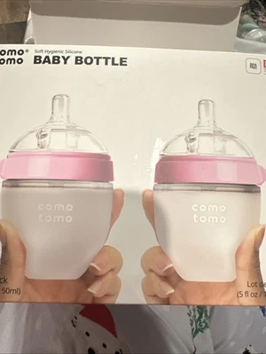 NOVA mamadeira Comotomo silicone rosa pacote com 2 5 fl oz/150 ml sensação natural - Imagem 1 de 3