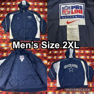 Vintage 90s NFL Nike Pro Line Dallas Cowboys Puffer Jacket Men's 2XL Navy Blue - Picture 1 of 21